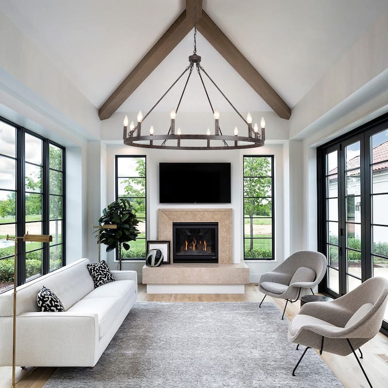 12-light Rustic Farmhouse Wagon Wheel Chandelier for Living Room - W37.99" x H90.55" - N/A