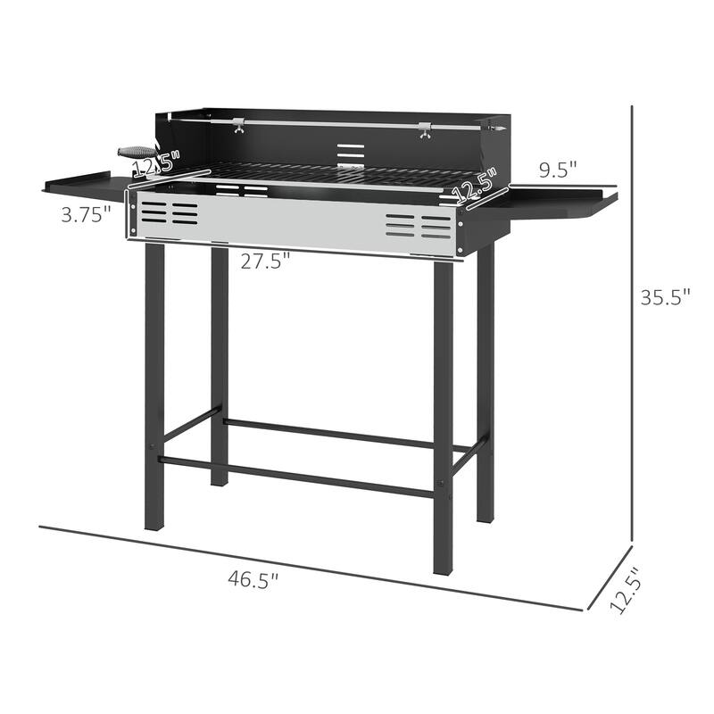 GDFStudio - Stainless Steel 2-in-1 Charcoal Rotisserie Grill with Shelves