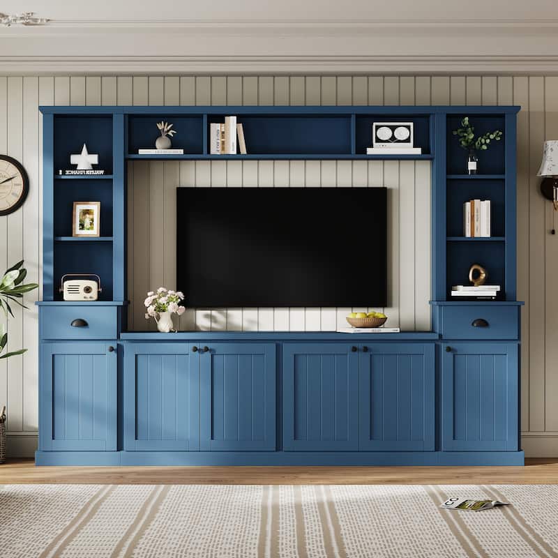 Entertainment Wall Unit Set for 75-Inch TVs - Large Media Console with Bridge, Ample Storage & Adjustable Shelves