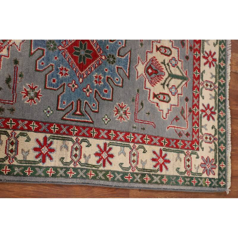 Gray Geometric Kazak Oriental Accent Rug Handmade Bedroom Wool Carpet - 2'9" x 4'0"