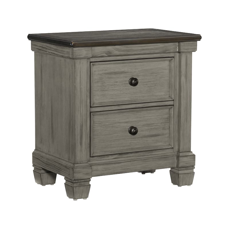 Rustic Style Nightstand，Farmhouse Side Table with 2 Drawers Solid Wood Legs，Compact Wooden Accent Coffee Table