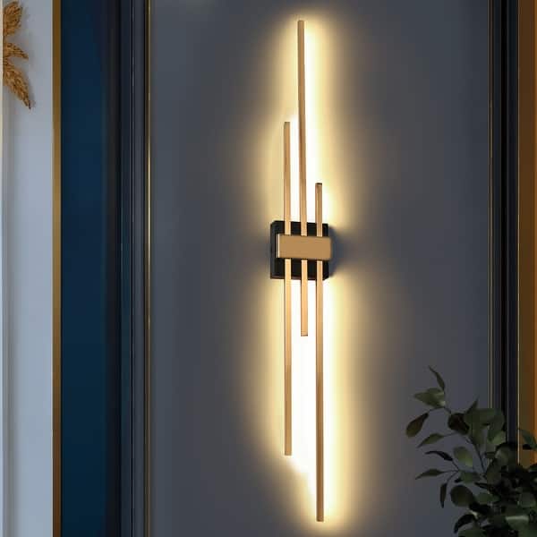 slide 2 of 17, Modern LED Gold Black 3-Light Wall Sconce Contemporary Vanity Light - L42.1" x W4.7"