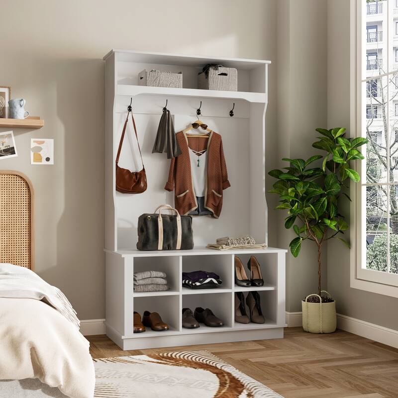 Entryway Hall Tree Storage Bench Wooden Coat Rack Bench with Hook