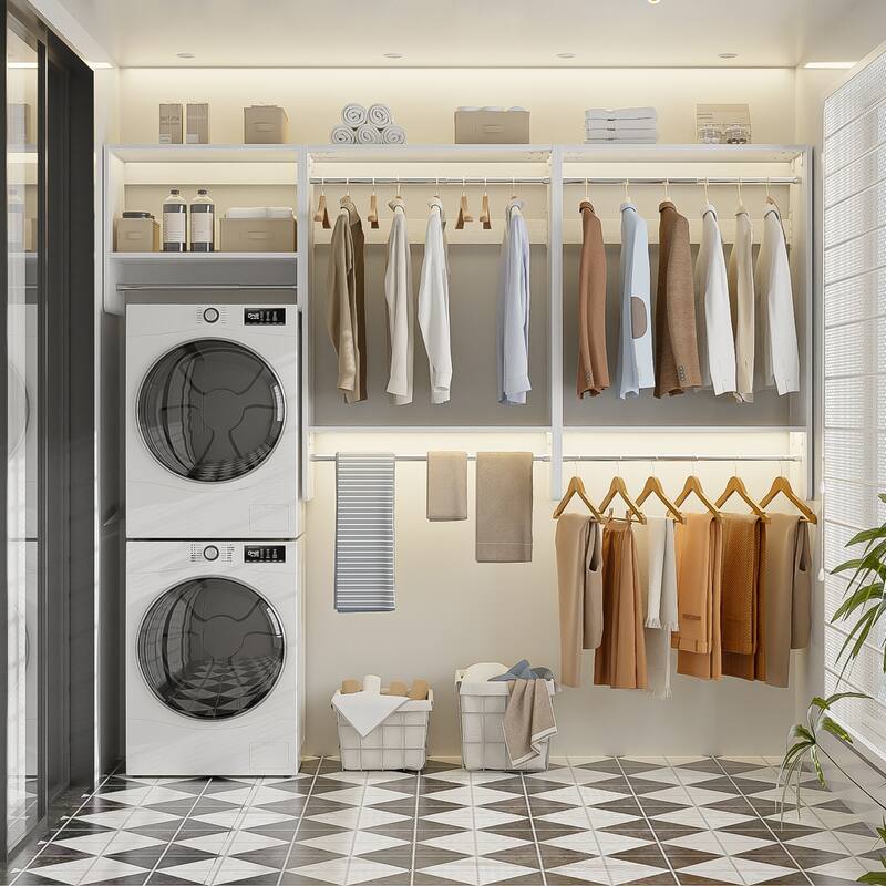 Cimly 94.4'' Set of 3 Wide Floating Closet System, Heavy-duty Closet Organizer with 5 Hanging Rods
