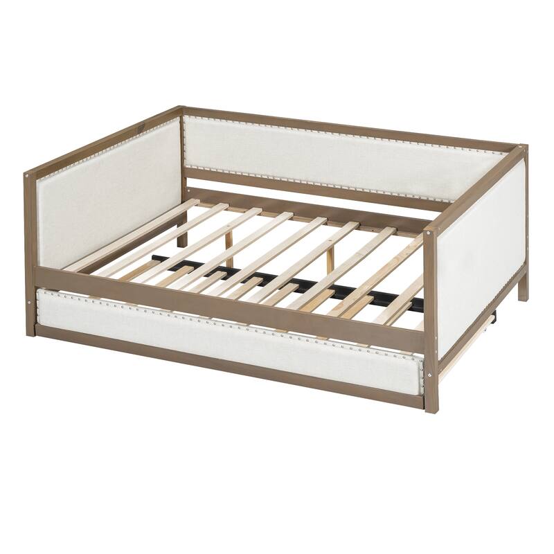 Full Size Upholstered Daybed with 2 Drawers or Trundle,Daybed Frame with Nailhead Decoration