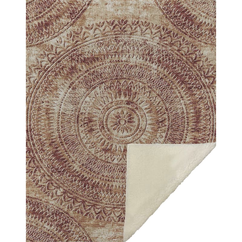 Premium Machine Washable ASB113 Global Medallion Sherpa Throw Blanket
