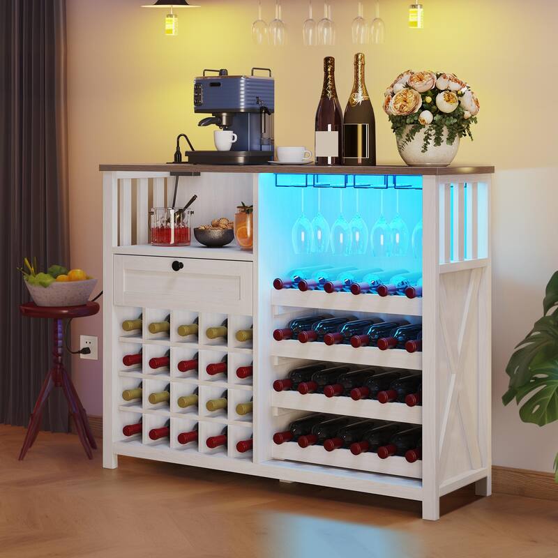 Moasis Wine Bar Cabinet with LED Light and Power Outlet
