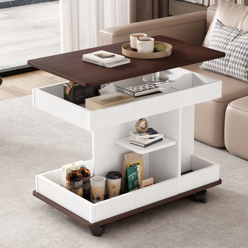 Modern Multifunctional Sofa Side Table with Lift-Top