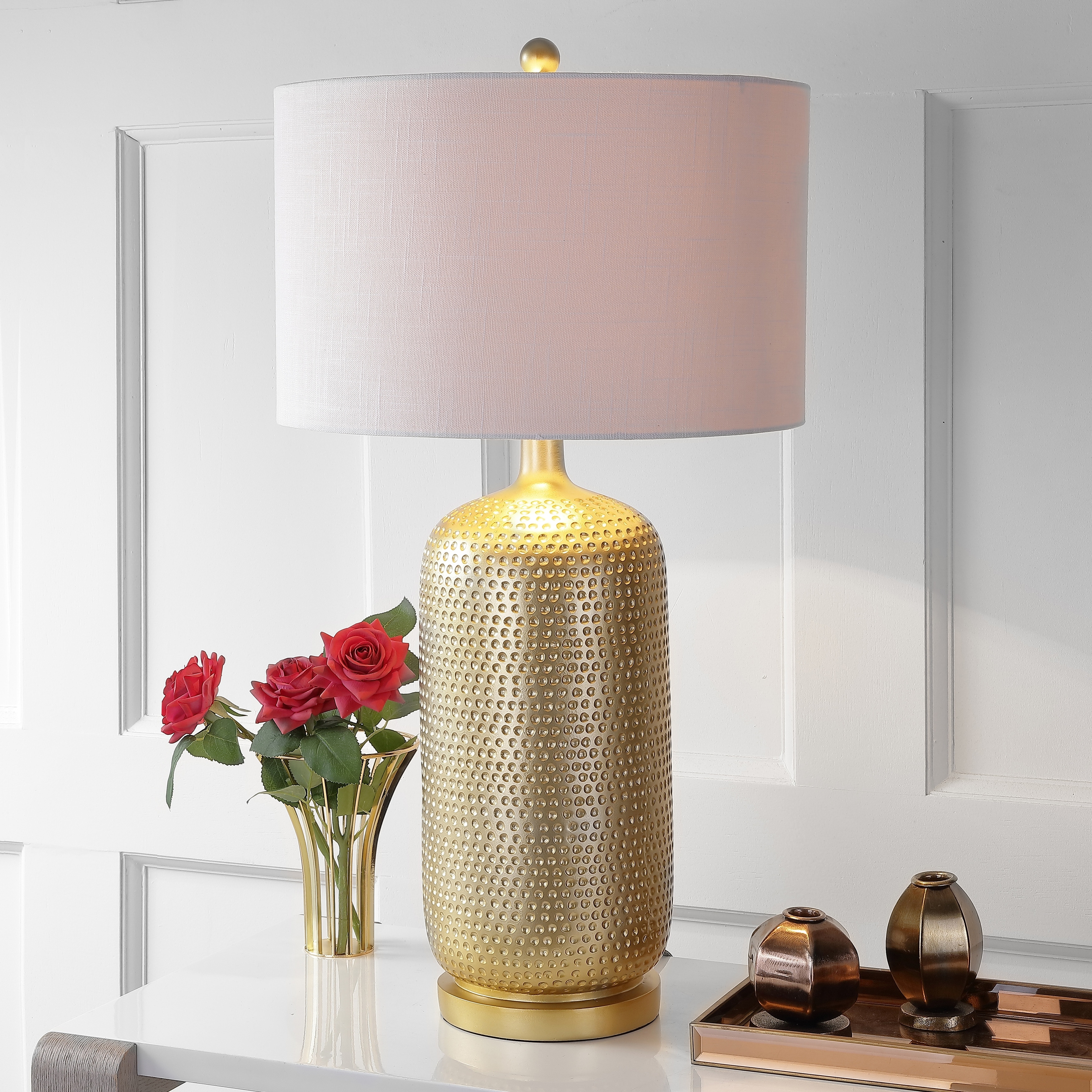 JONATHAN Y Carson 12.75 in. Brass Gold/White Modern Minimalist