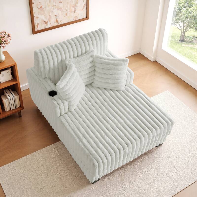 42"W Upholstered Chaise Lounge Sofa Bed with Pillow and Cup Holder