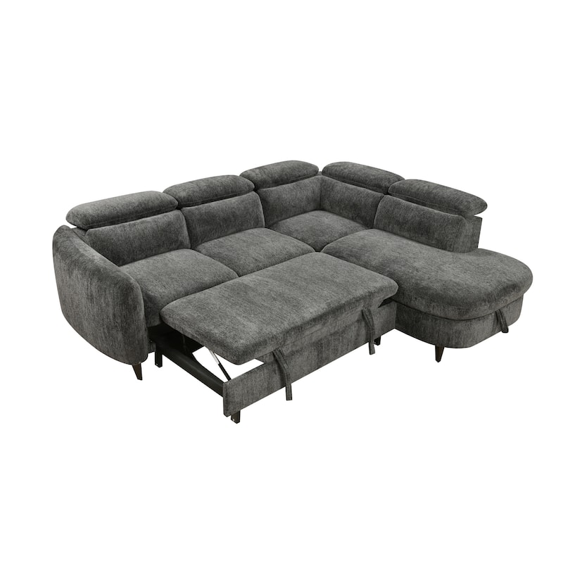 Roomfitters Sectional Sofa Bed with Pull Out Sleeper and Storage Chaise, 2 in 1 Convertible Couch for Living Room, Dark Gray