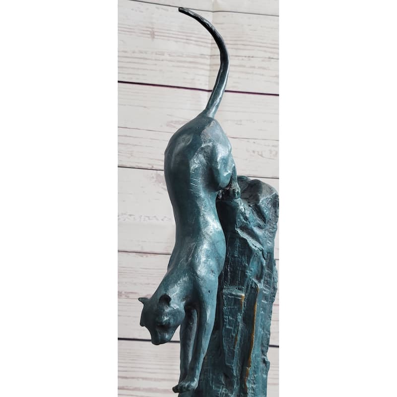 Handcrafted Bronze Statue Of A Pouncing Cougar By Milo Wildlife Sculpture Figure