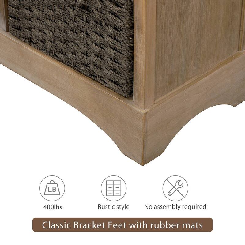 Rustic Storage Cabinet with Two Drawers and Four Classic Rattan Basket