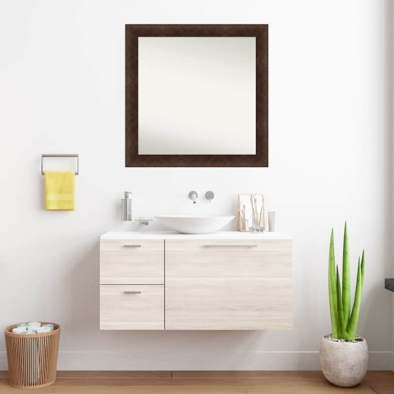 Warm Walnut Non-Beveled Wood Framed Bathroom Vanity Wall Mirror - Warm Walnut