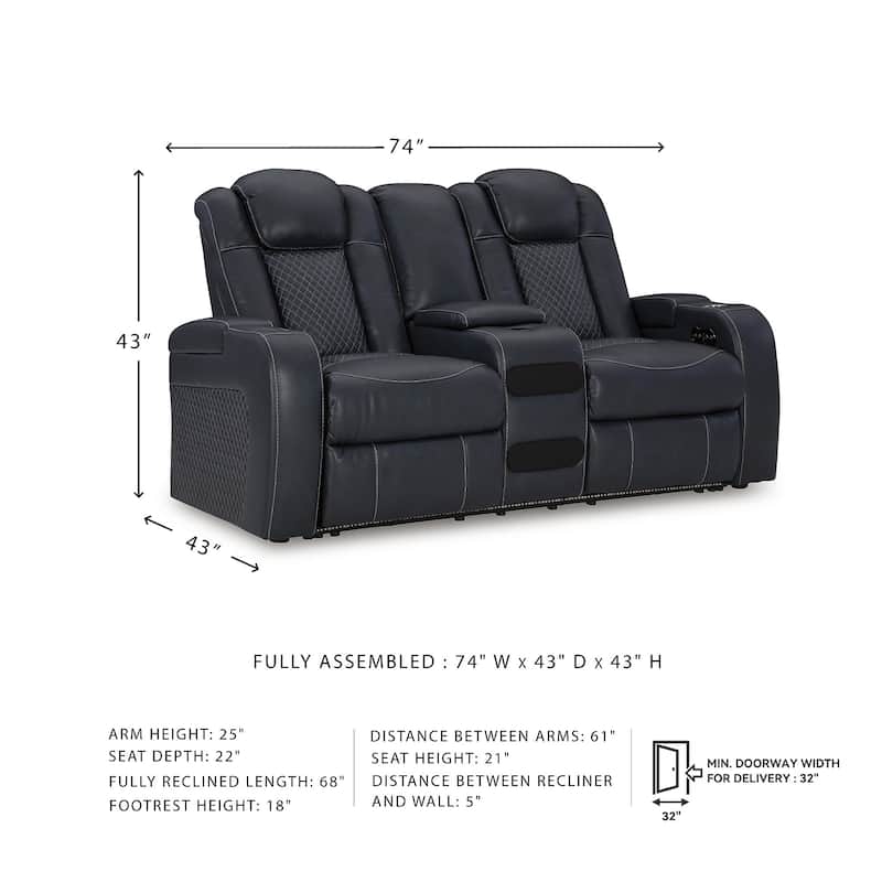 Signature Design by Ashley Fyne-Dyme Power Reclining Loveseat with Console - 74"W x 43"D x 43"H