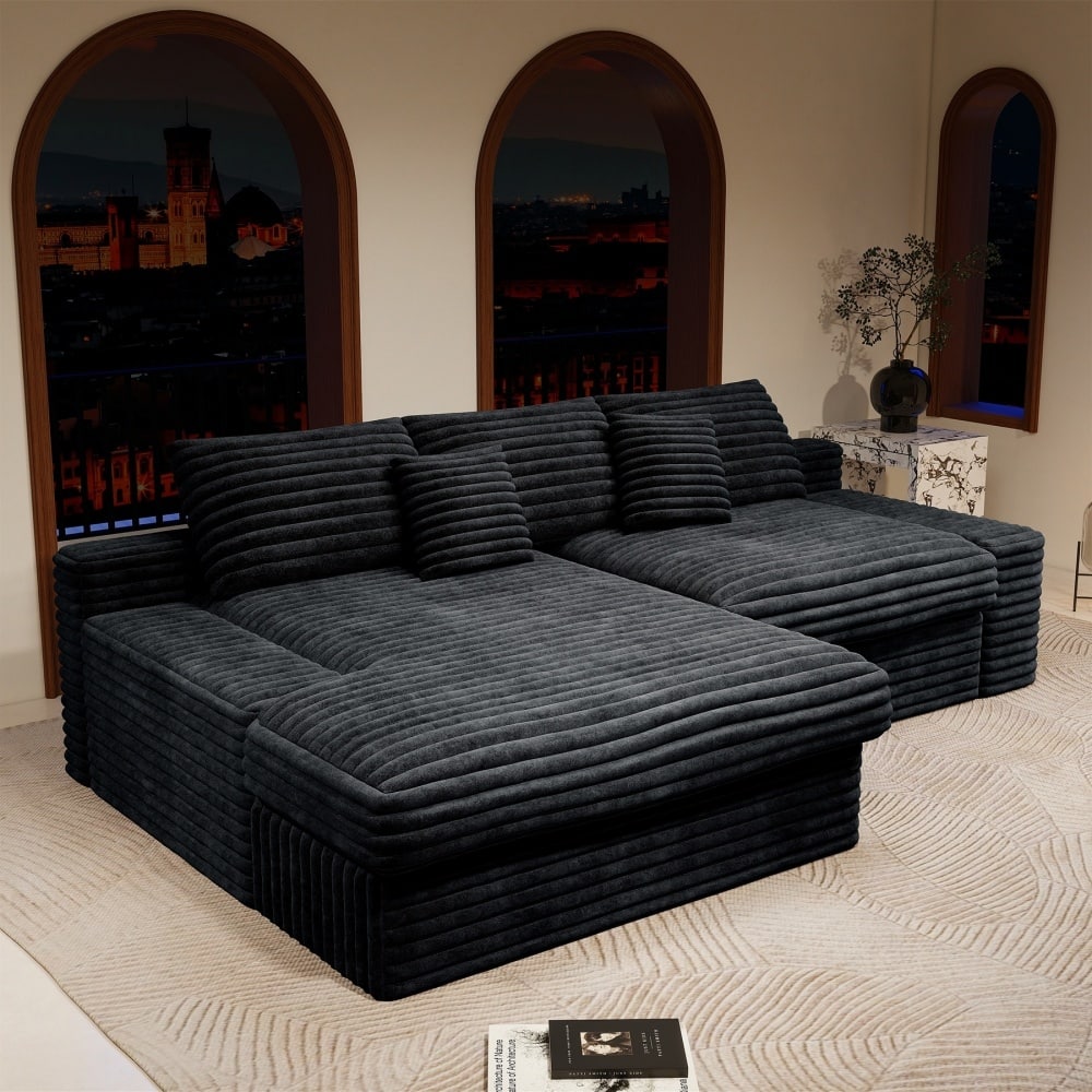 118.1" Modern 2-piece Plush Corduroy Sectional Sofa with Chaise Lounge