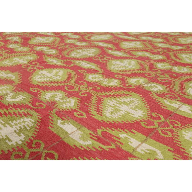 Kilim Oriental Area Rug Flatweave Geometric Pink Wool Carpet - 8'0"x 10'11"