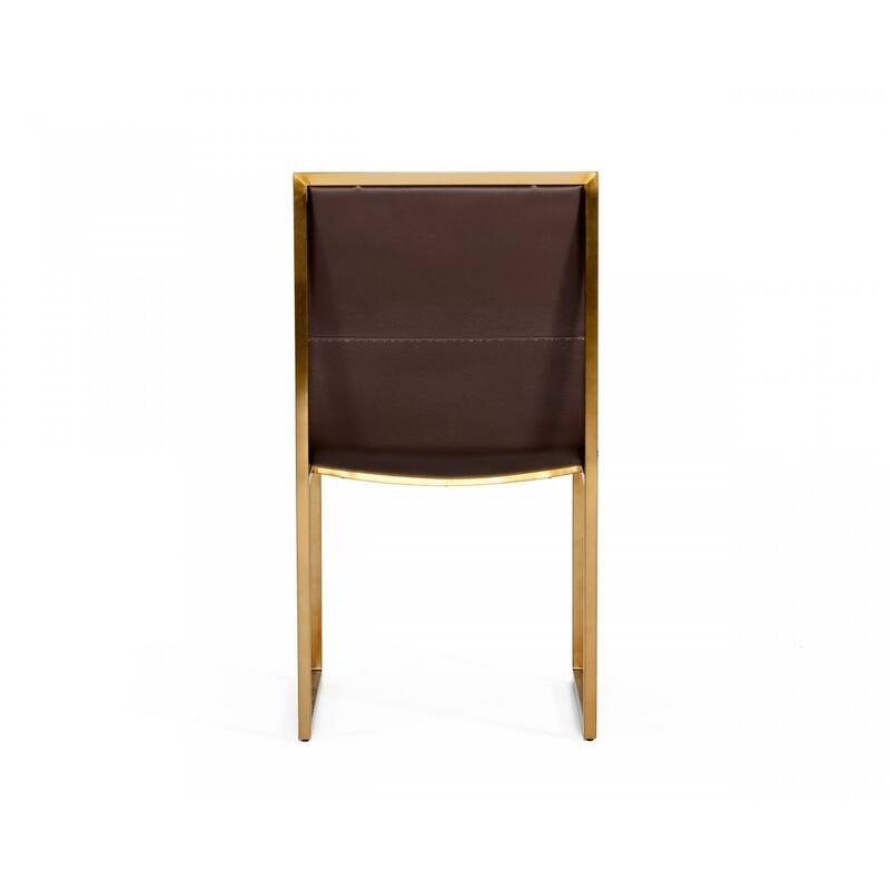 Set of Two Brown And Brass Upholstered Faux Leather Dining Side Chairs
