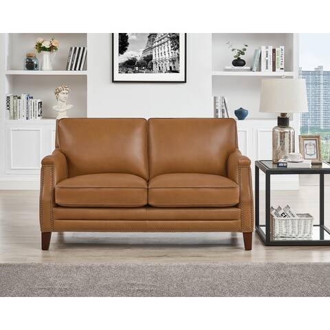 Hydeline Camano Top Grain Leather Loveseat With Feather, Memory Foam and Springs