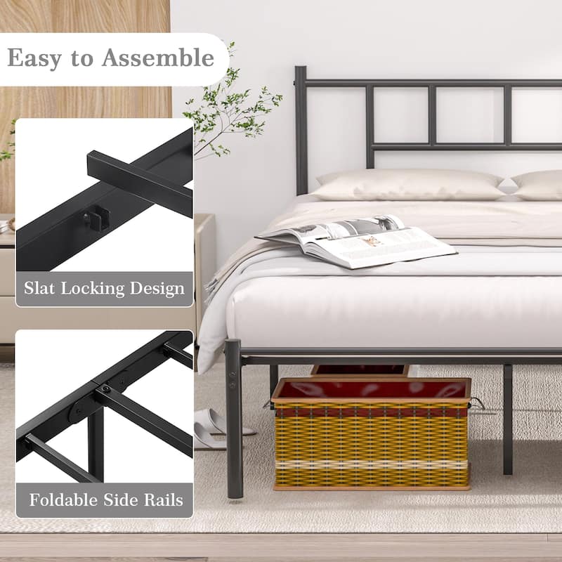 VECELO Victorian Style Metal Platform Bed Frame with Headboard & 12.6" Under Bed Storage-Twin/Full/Queen Size Steel Bed