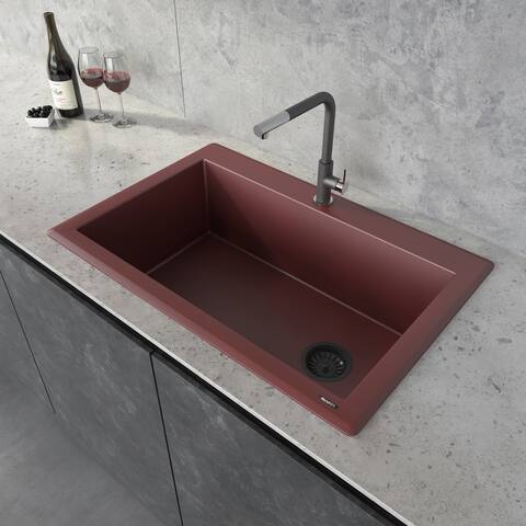 Ruvati 33 x 22 inch Granite Composite Drop-in Topmount Single Bowl Kitchen Sink - Carnelian Red -