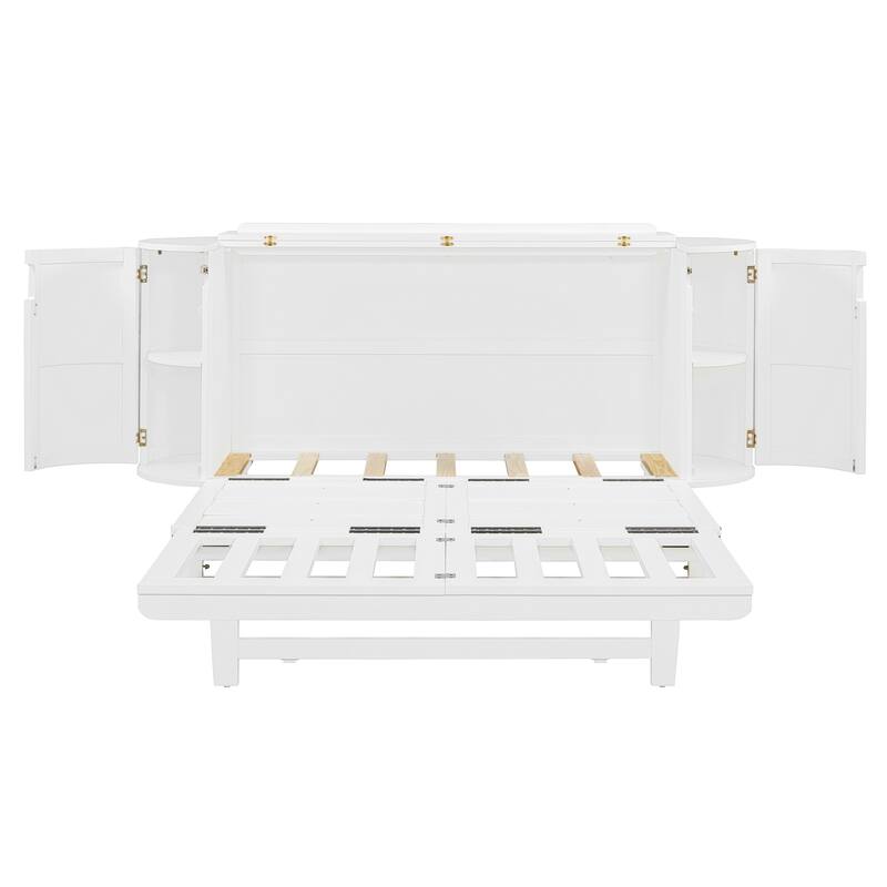 Modern Woven Design Murphy Bed, Wood Living Room Chest Cube Cabinet Bed with Both Sides Hidden Storage