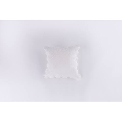 Cottage Home White Cotton Floral Scalloped Edge Throw Pillow