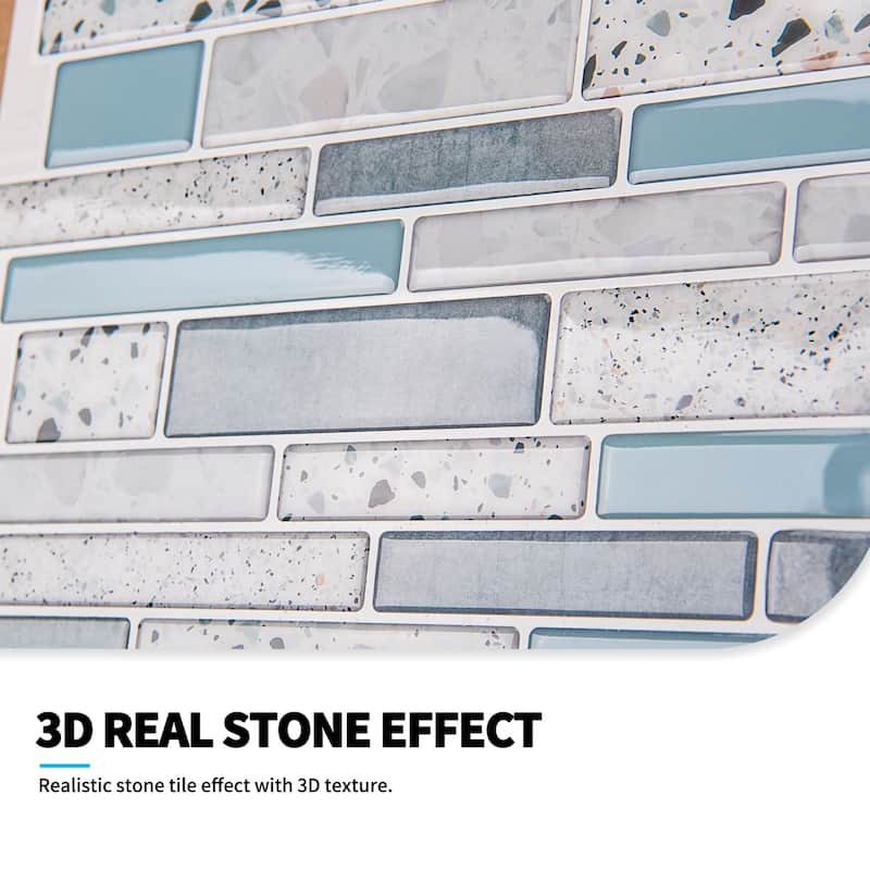 Art3d 12"x12" Vinyl Peel and Stick Backsplash Tile (10-Pack) aqua stone look
