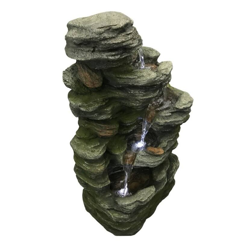 24" LED Lighted Gray Multilevel Stone Tabletop Fountain