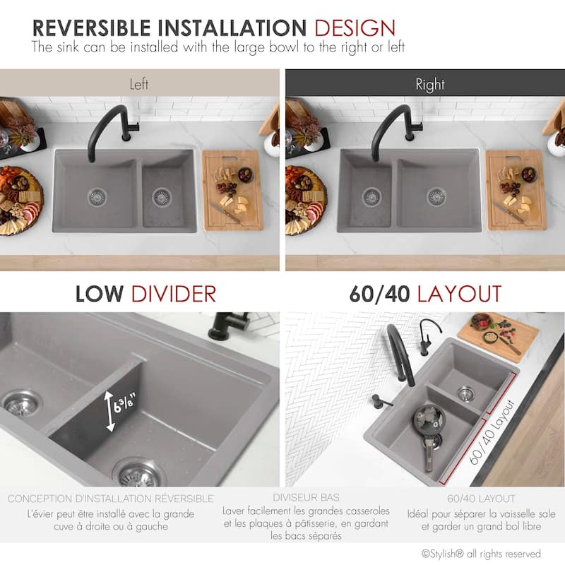 Waterton Composite Granite Dual mount 30 inch Double-Bowl kitchen Sink - 30" x 18" x 9.50"