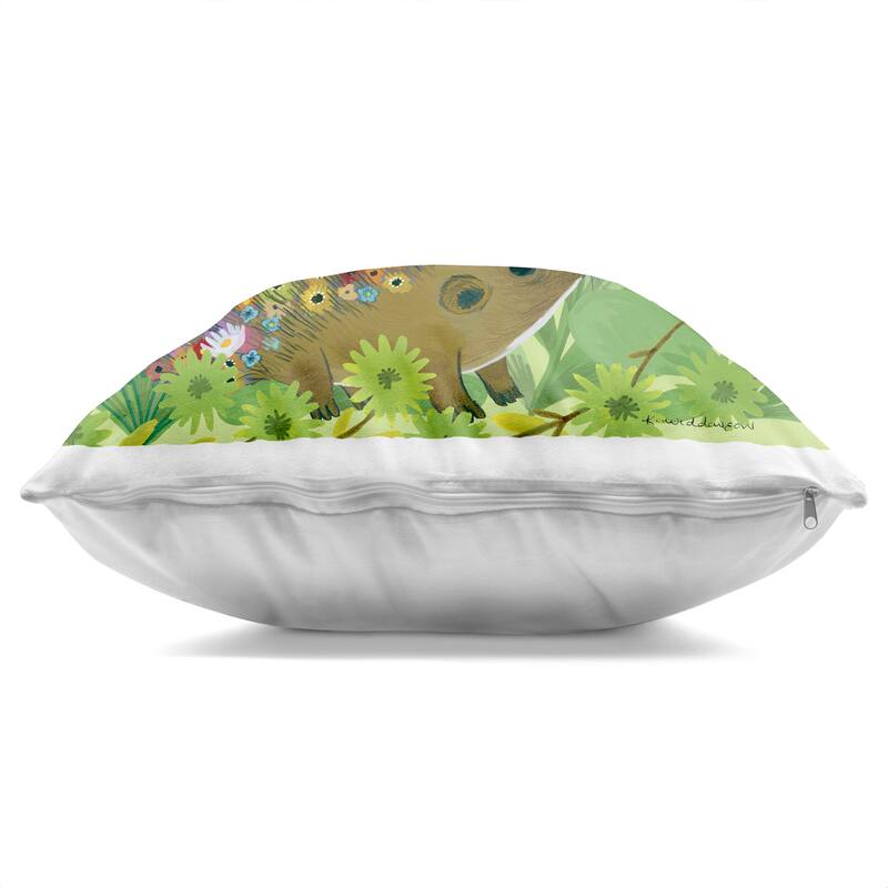 Stupell Happy Hedgehog & Flowers Decorative Printed Throw Pillow Design by Kay Widdowson