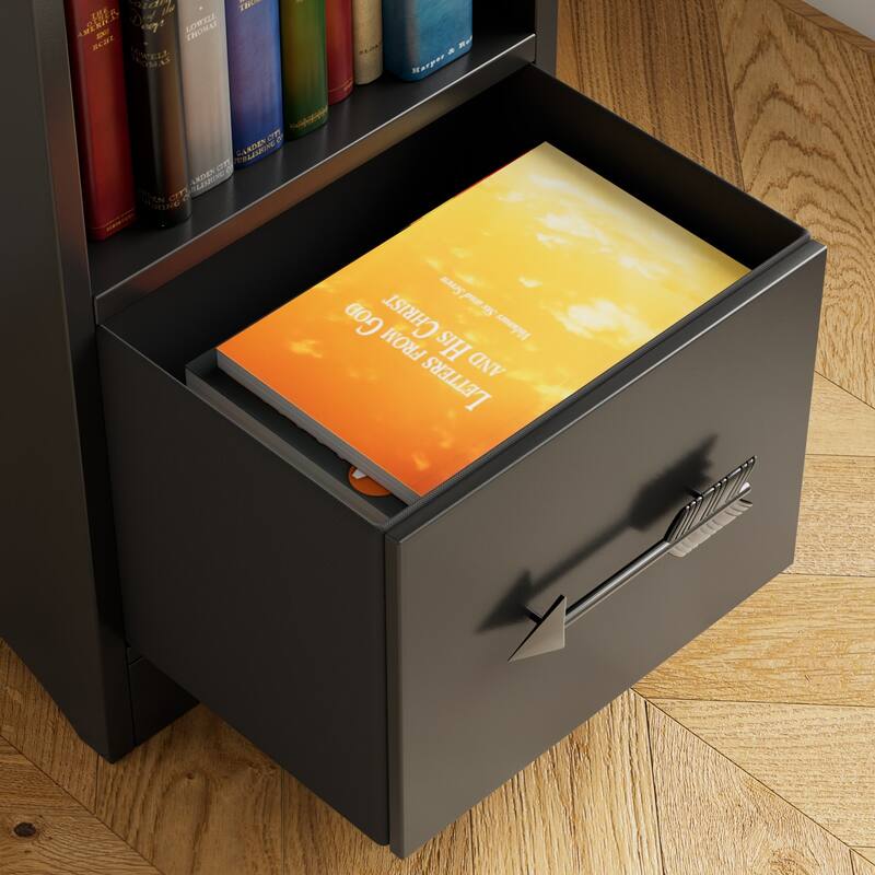 Javlergo Tall 7-Tier Adjustable Corner Bookcase with Drawer MDF Storage Shelf for Living Room Bedroom Kitchen and Entryway