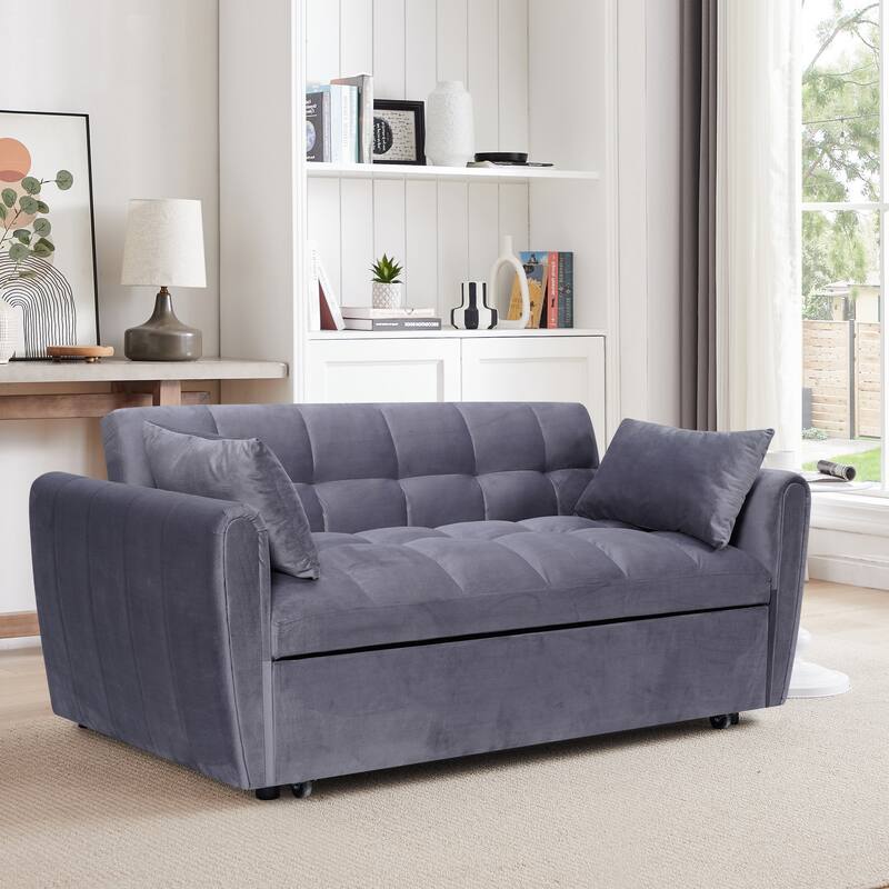 Foldable Velvet Sofa Bed with Adjustable Back, 3-in-1 Convertible Futon for Small Spaces - Dark Grey
