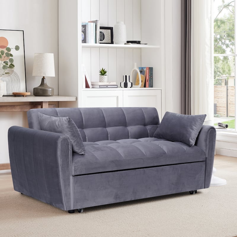 Velvet Sofa Bed 64.9" - Foldable with Soft Pillows for Living or Bedroom