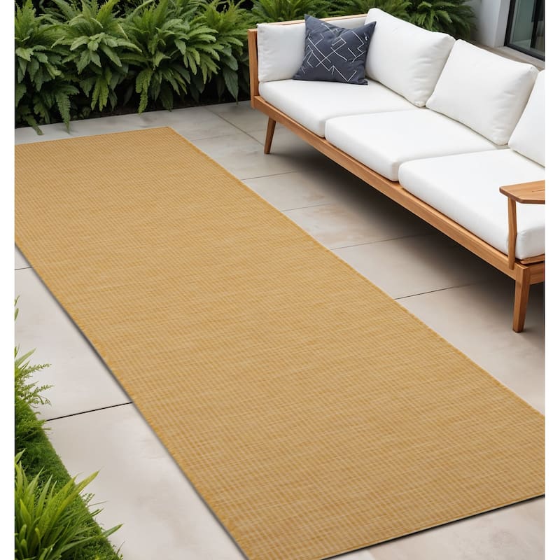 HomeRoots Contemporary Runner Outdoor Rug - 10' Runner - Yellow - 10' Runner