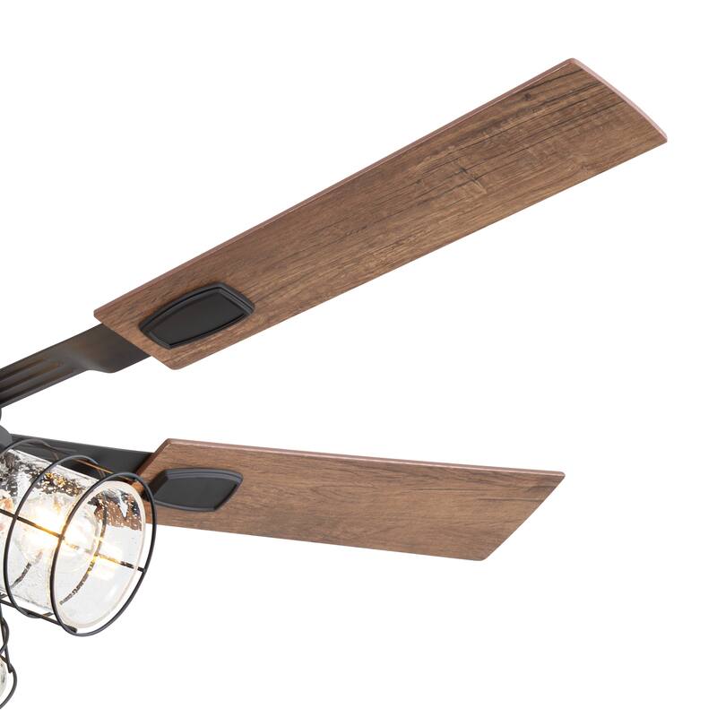 52" Industrial Reversible 5-Blade Glass Shade Ceiling Fan with Light and Remote