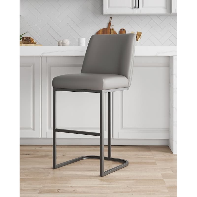 Manhattan Comfort Serena Modern Faux Leather Upholstered Counter Barstool - Single - Grey - Bar Height