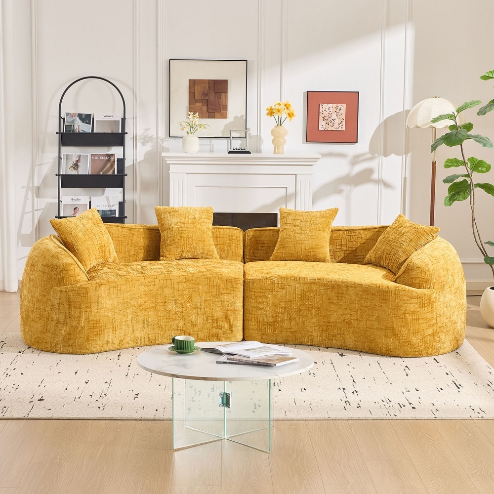 Curved Compressed Sofa Nordic Style, Chenille Upholstered 4 Seat Couch with Medium Soft Comfort for Living Room