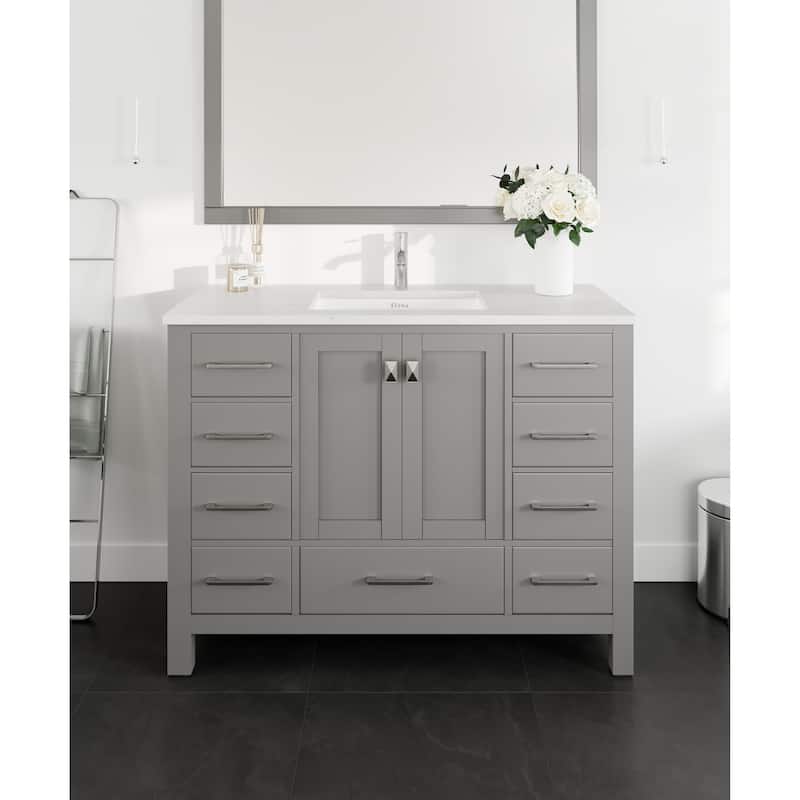 Eviva London 42"x18" Gray Transitional Vanity with White Carrara Quartz Top