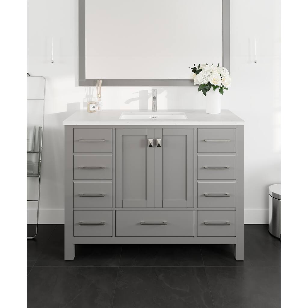 Eviva London 42"x18" Gray Transitional Vanity with White Carrara Quartz Top
