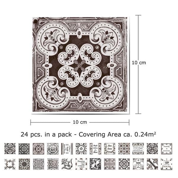 Walplus Tile Stickers Peel and Stick with English Quote Retro Brown