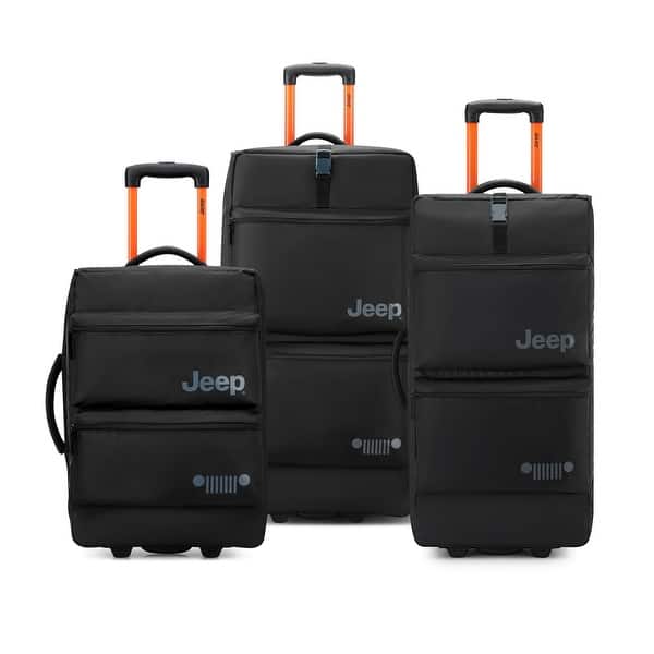 slide 2 of 43, Delsey Jeep JSOO6B 3-Piece Rolling Duffel Set with Carry-On, Medium & Large Duffel Bags Black