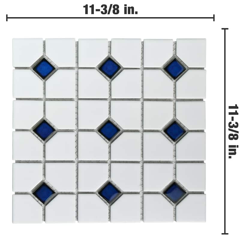Merola Tile Oxford Matte White w/ Cobalt Dot 11-3/8" x 11-3/8" Porcelain Floor and Wall Tile