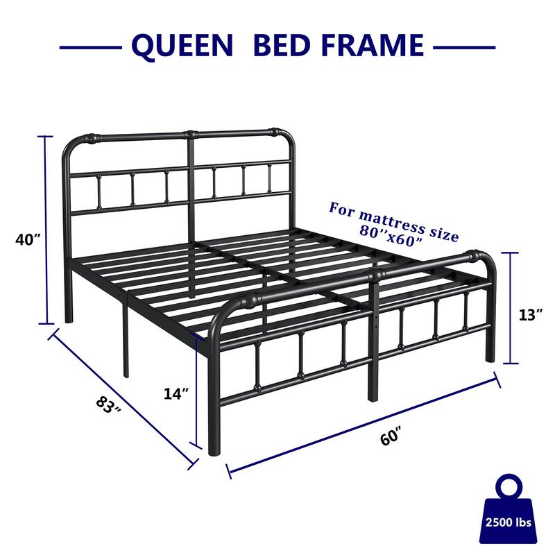 Metal Bed Frame with Victorian Style Wrought Iron-Art Headboard and Footboard