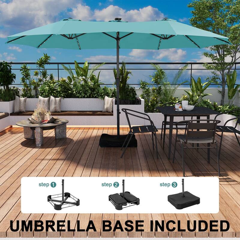 Autlaycil 15ft Retangle Patio Umbrella with Solar Lights & Base
