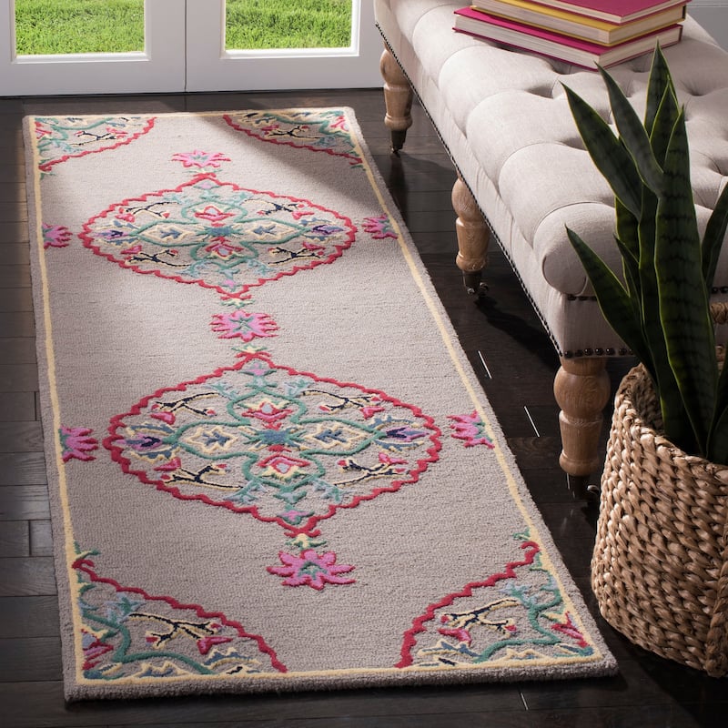 SAFAVIEH Handmade Bellagio Junie Medallion Wool Rug - 2'3" x 7' Runner - Dark Grey/Multi - Runner