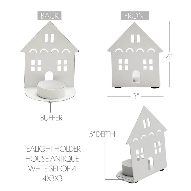 Tealight Holder House Antique White Set of 4 4.5x3.75x2.25 - N/A