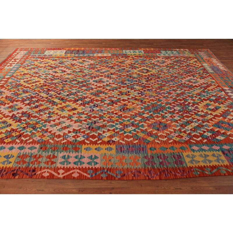 Tribal Orange Kilim Oriental Area Rug Hand-Woven Wool Carpet - 8'9"x 11'6"