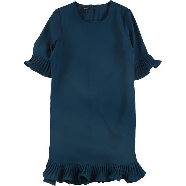 strapless open back dress Blue Satin Pleated Bodice Puff Sleeve Midi Dress – PinkBlush main image 0