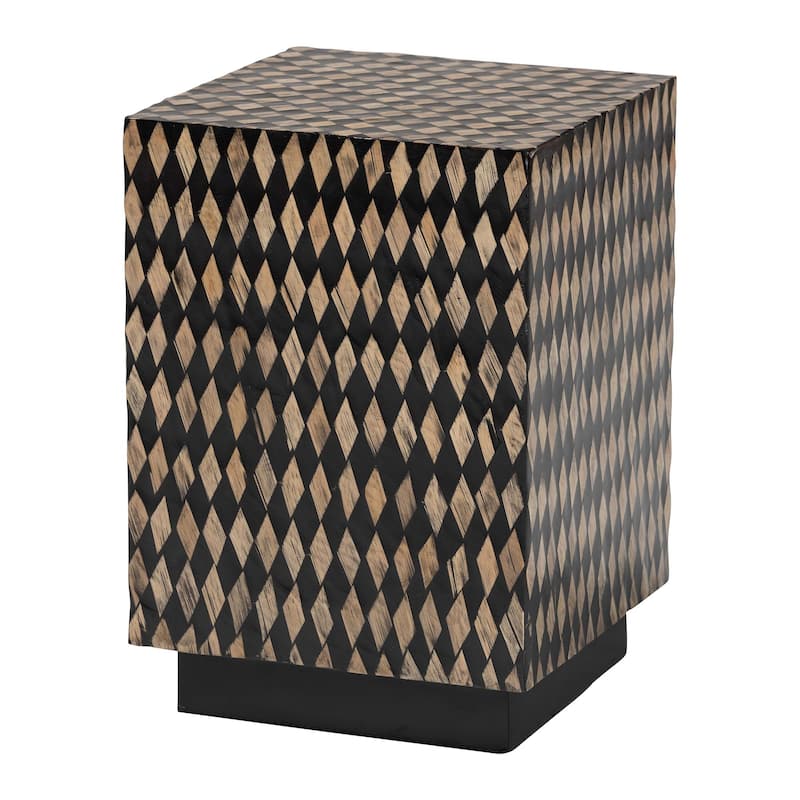 Paulo Decorative End Table with Bamboo Diamond Pattern - Modern Accent Side Table for Living Room or Bedroom - Black/Brown - Square